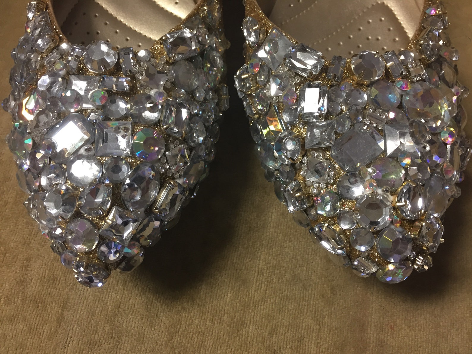 custom made to order, crystal ballet flats with gold glitter base. wedding flats brides maids flats.