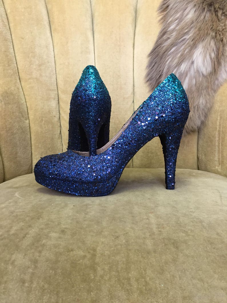 Custom Made Glitter High Heels. Ombre Teal and Dark Navy Etsy