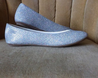 Women's custom made to order ballet flats. Glitter flats. Slip on shoes