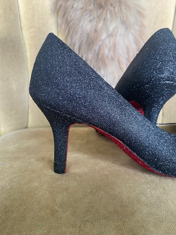 Black Glitter Heels with Rhinestones Detail – Sarichka Boutique