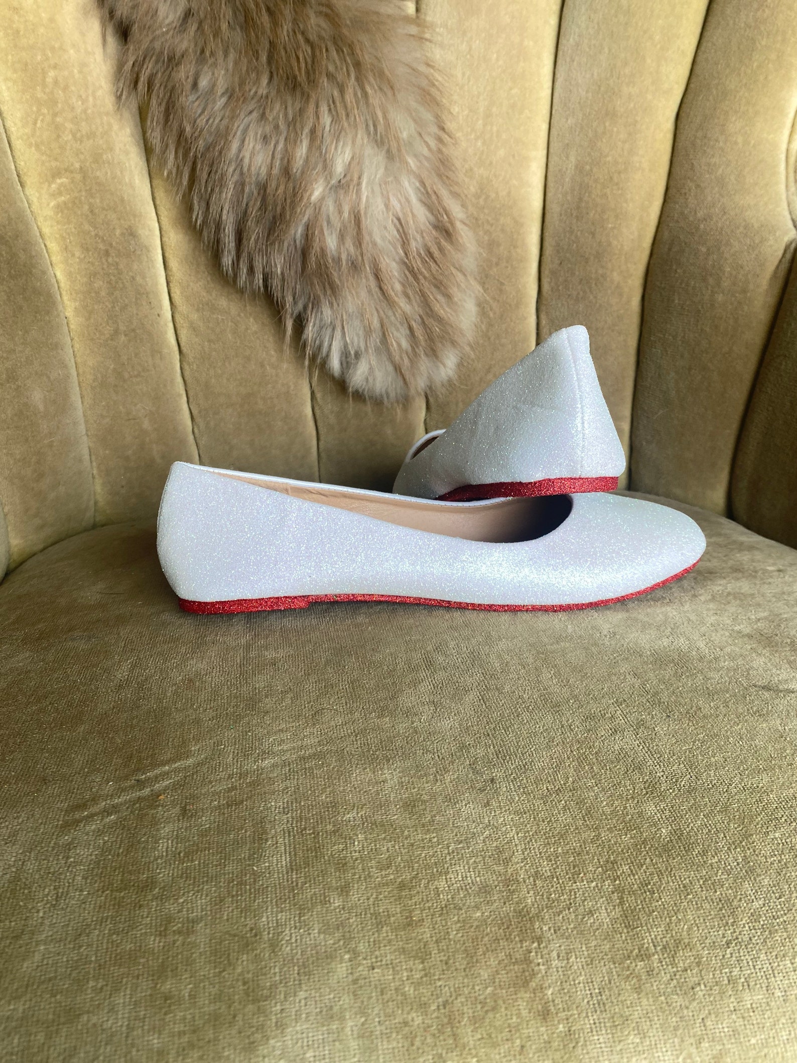 white sparkly ballet flats