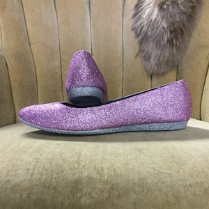 Lavender purple glitter ballet flats. Glitter flats. Slip on shoes in sparkly pastel purple