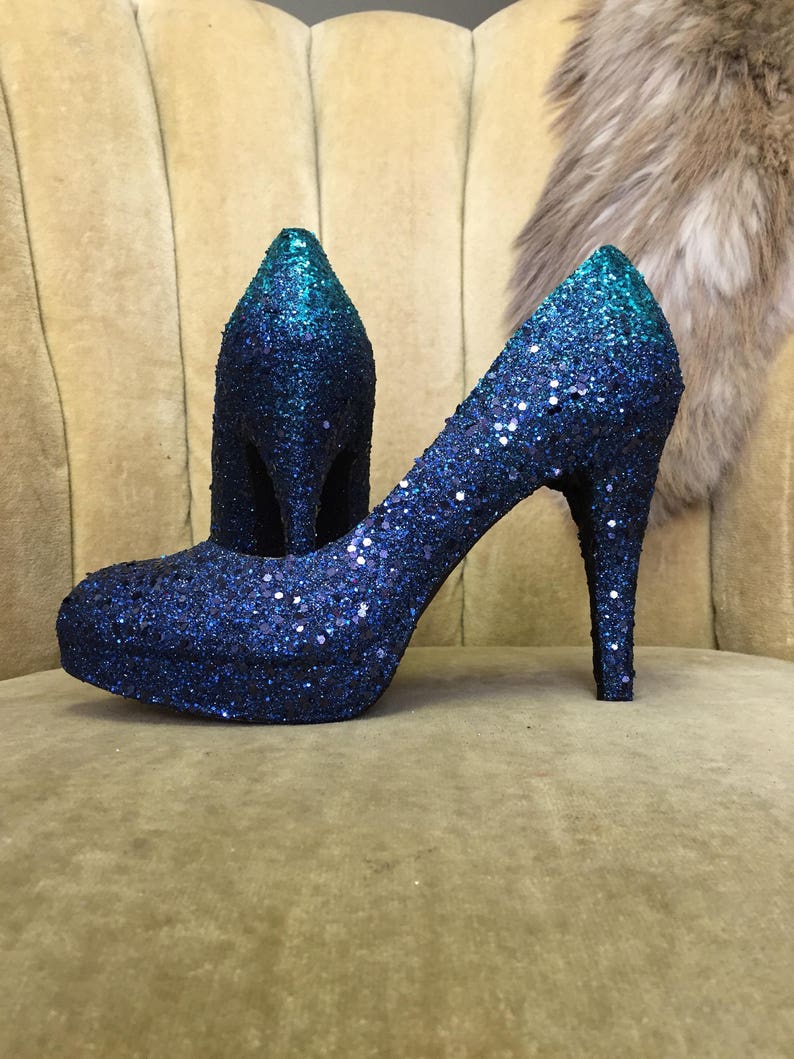 Custom Made Glitter High Heels. Ombre Teal and Dark Navy Etsy