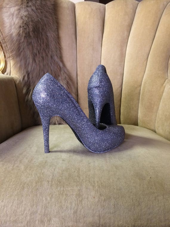 Grijze glitterhoge hakken. Grijze pumps. Bedazzled glitter bling schoenen Etsy Nederland