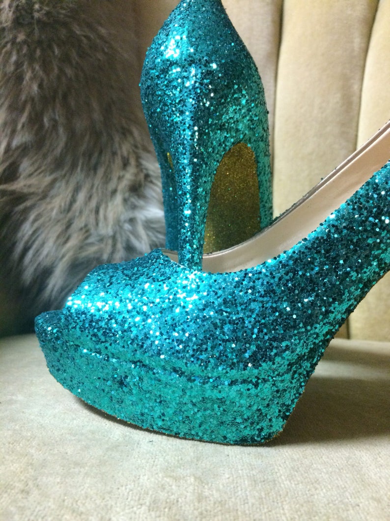 Glitter high heels. Blue high heels . Bridal shoes. Sizes Etsy
