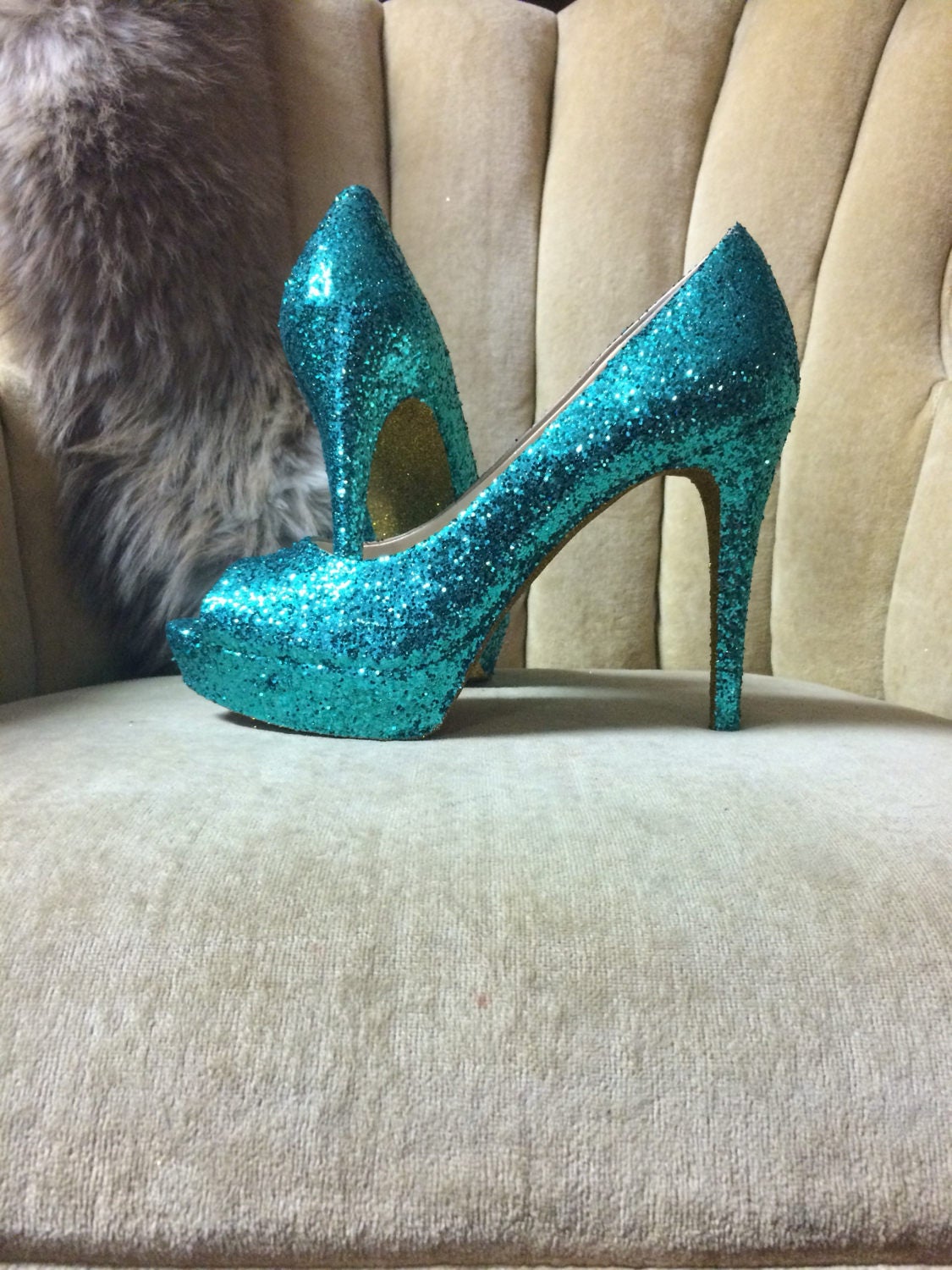 glitter blue high heels