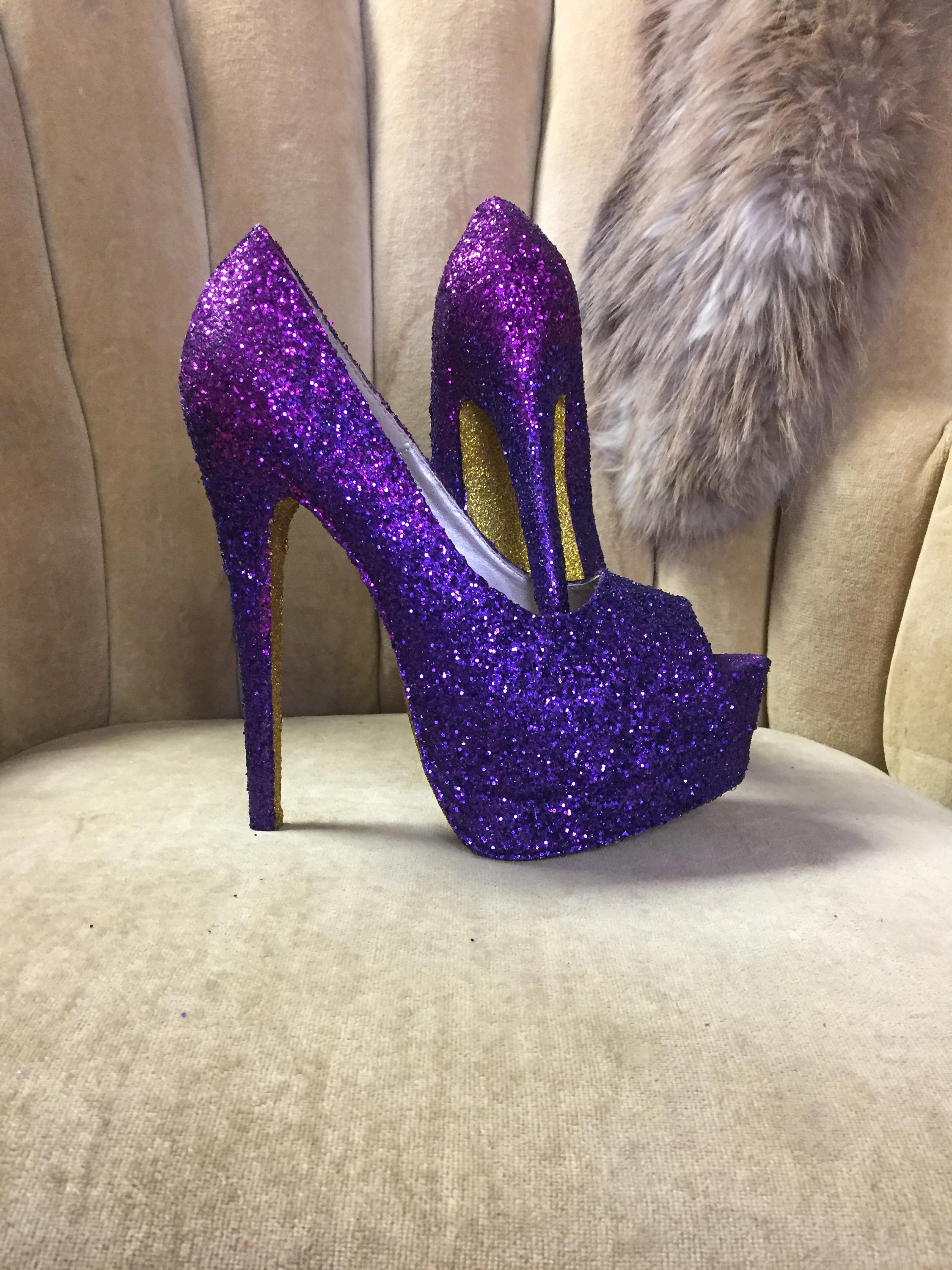 Glitter High Heels. Ombre Purple Glitter High Heels. Womans US Sizes 5-12 