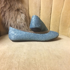 Custom Light Blue Glitter Ballet Flats - Slip On Shoes
