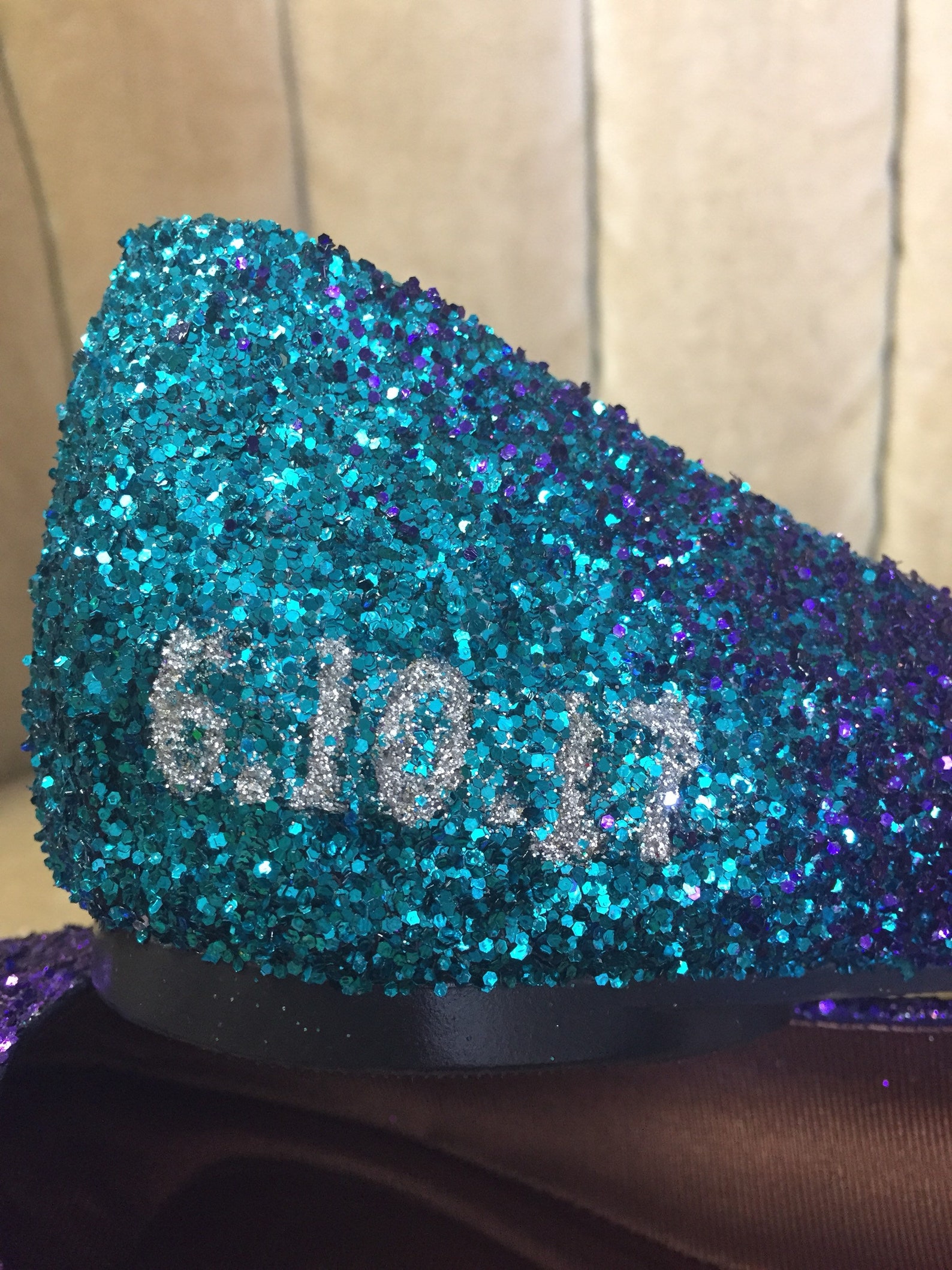 personalized ombre ballet flats. teal to purple ombre.