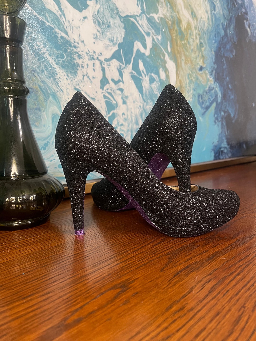 Black sequin cheap heels