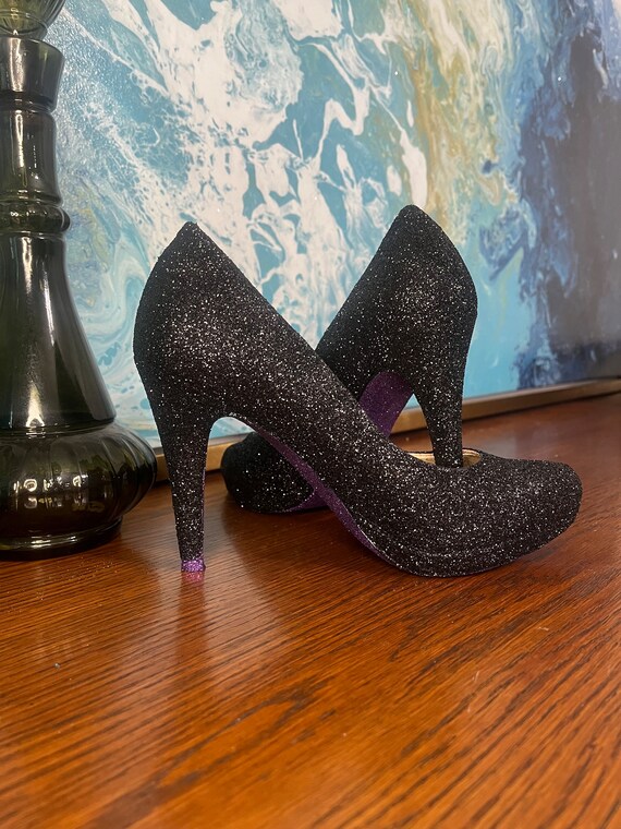 DOLLY-09 Black Glitter, Chunky Heel, Platform Sandals, Demonia Shoes –  BootyCocktails