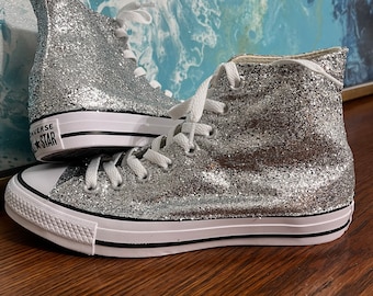 Buy Silver Glitter Converse All Stars: Custom Sneakers Online in