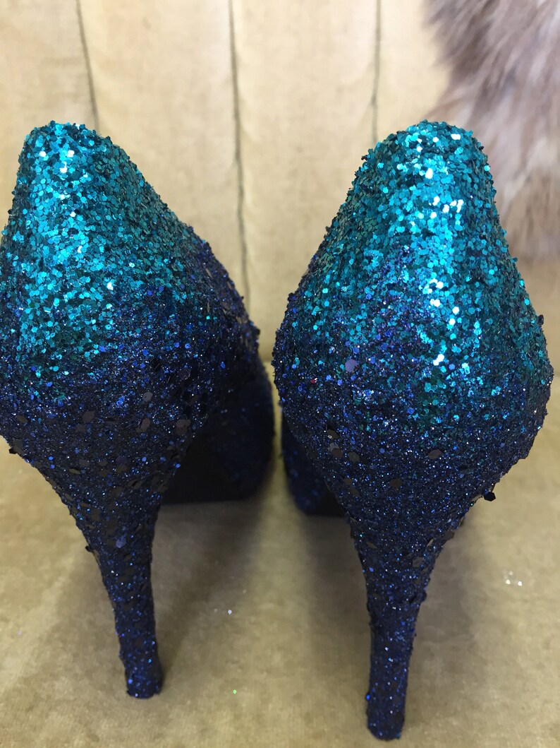 Custom Made Glitter High Heels. Ombre Teal and Dark Navy Etsy