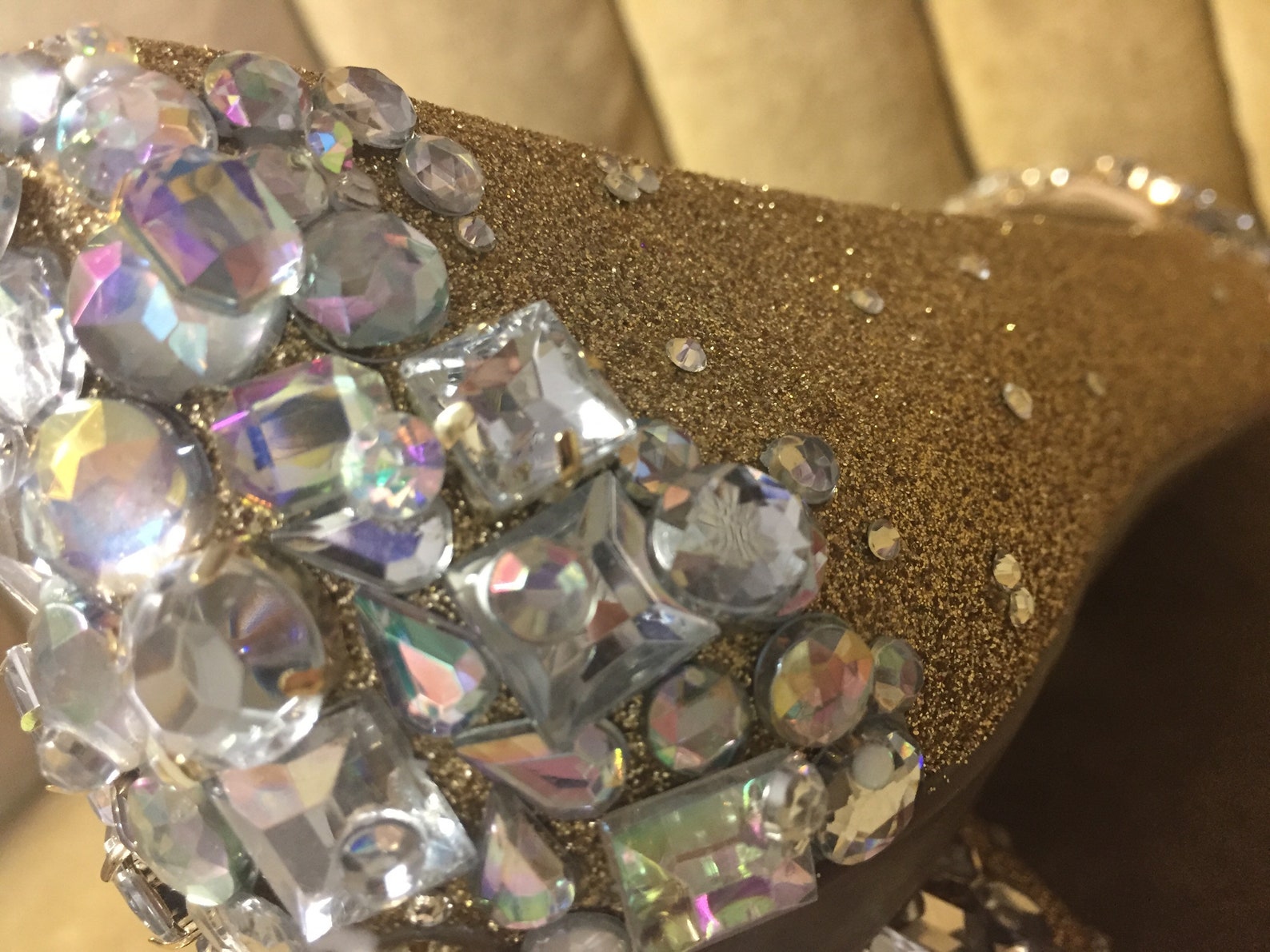 custom made to order, crystal ballet flats with gold glitter base. wedding flats brides maids flats.