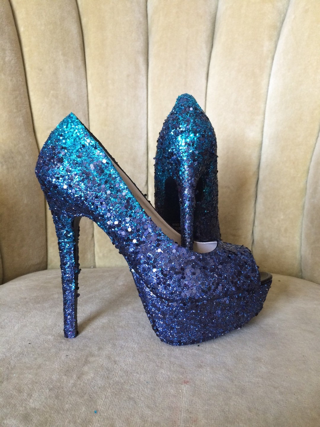 Glitter High Heels. Ombre Teal and Dark Navy Blue. Bridal - Etsy