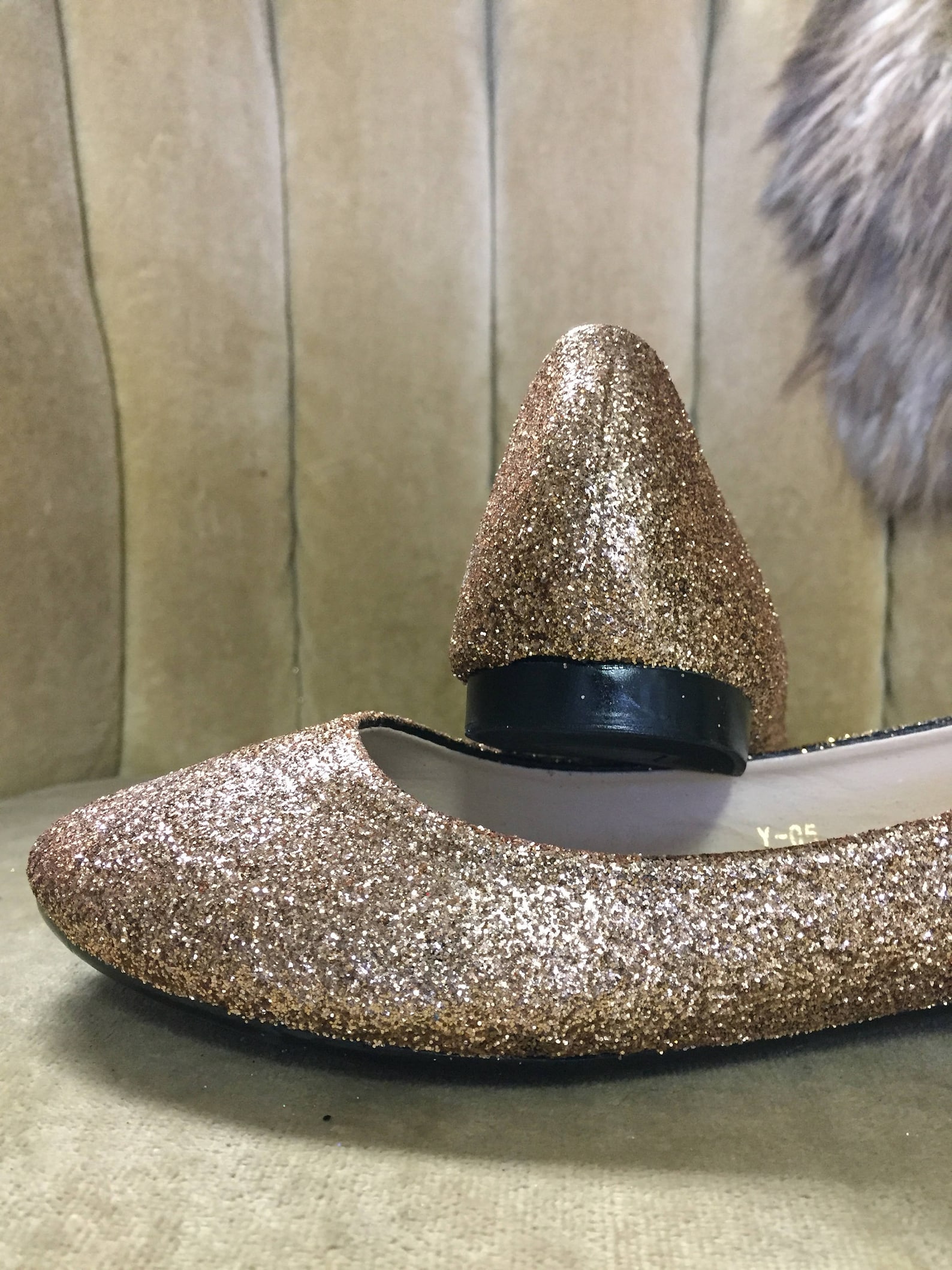 women's custom made to order rose gold glitter ballet flats. glitter flats. slip on shoes
