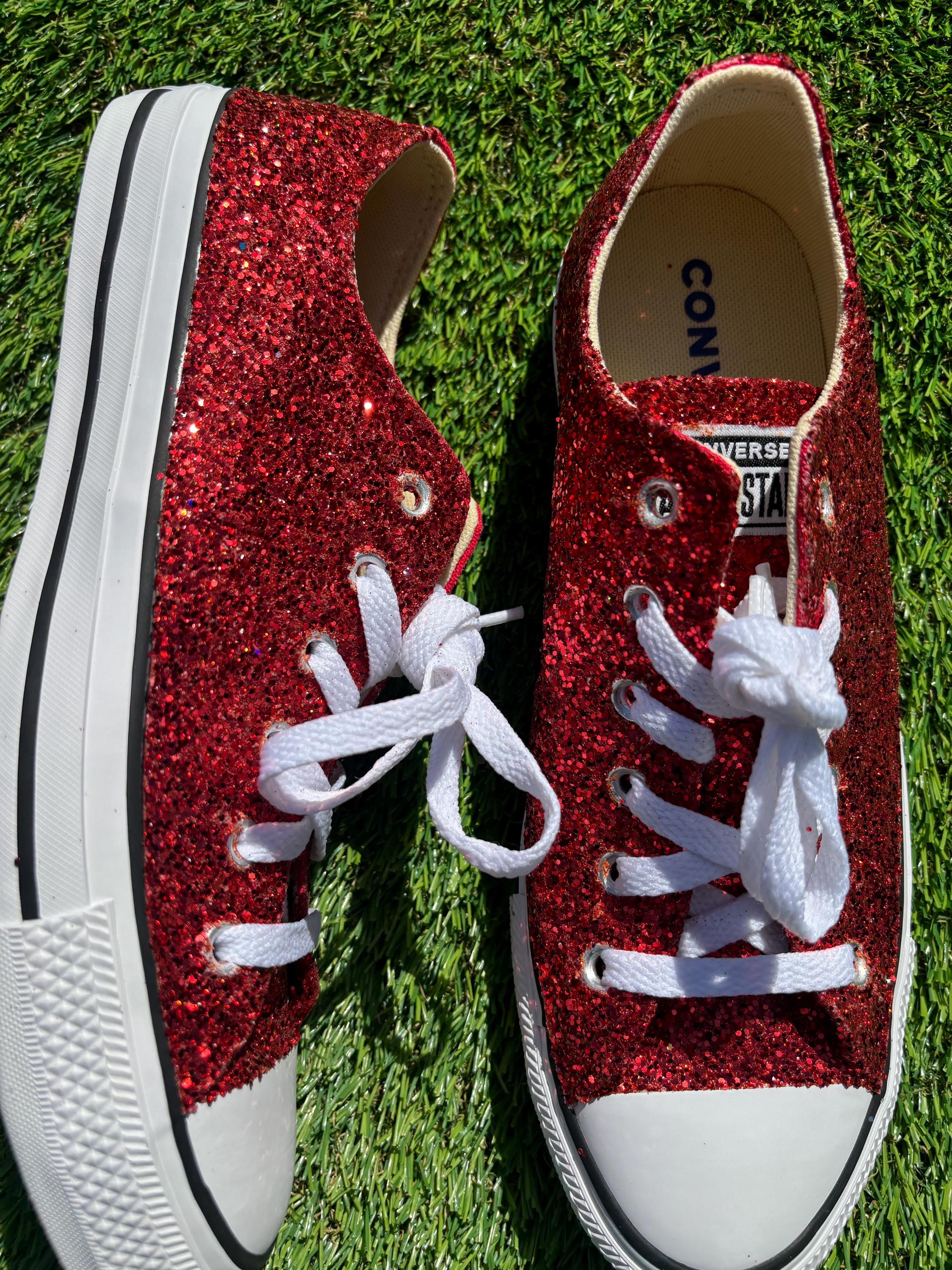Converse Red Glitter Trainers Custom Glittery Red Converse All