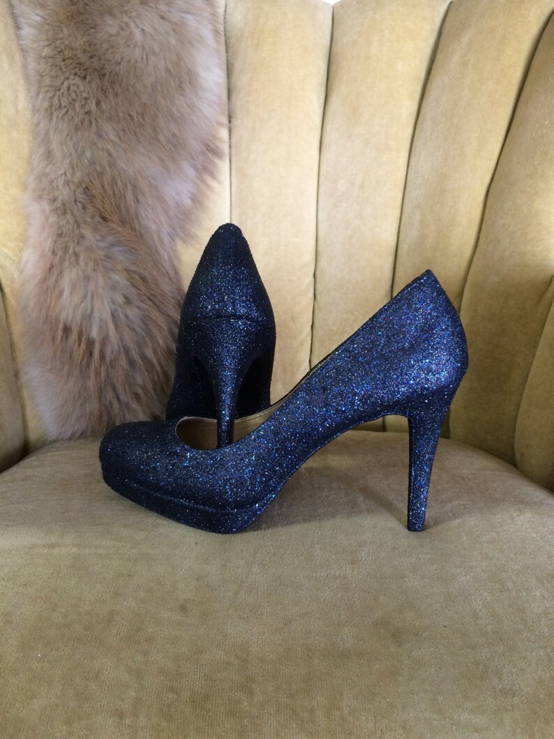 navy blue glitter heels