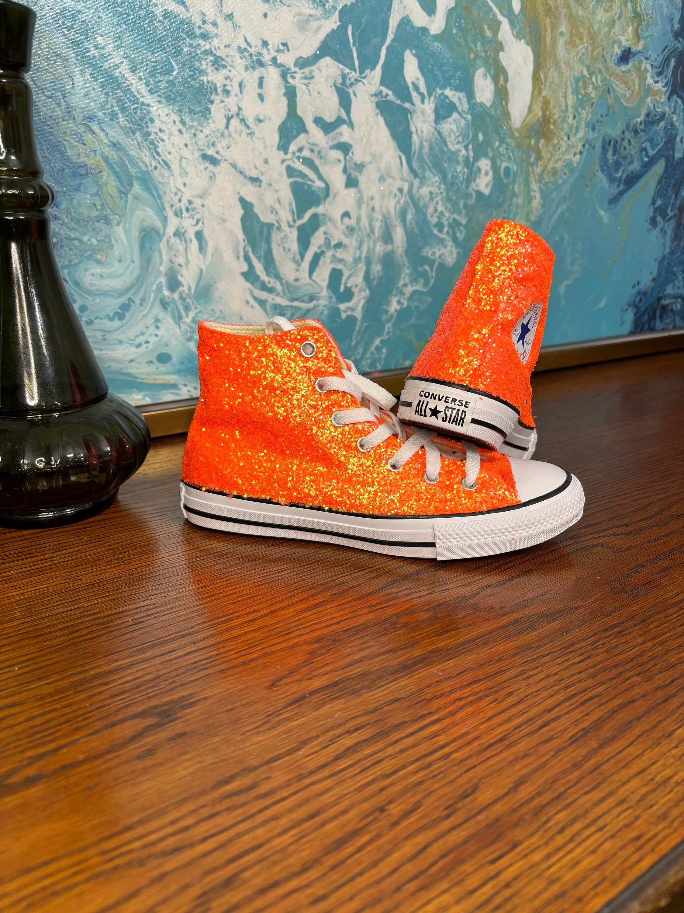 Custom Neon Orange Glitter Converse All Stars Sneakers - Etsy display picture 1
