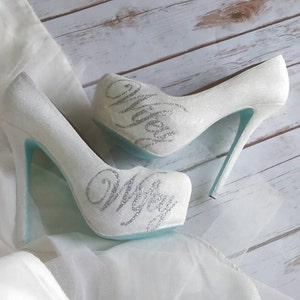 Custom made, Wifey high heels. White wedding pumps.