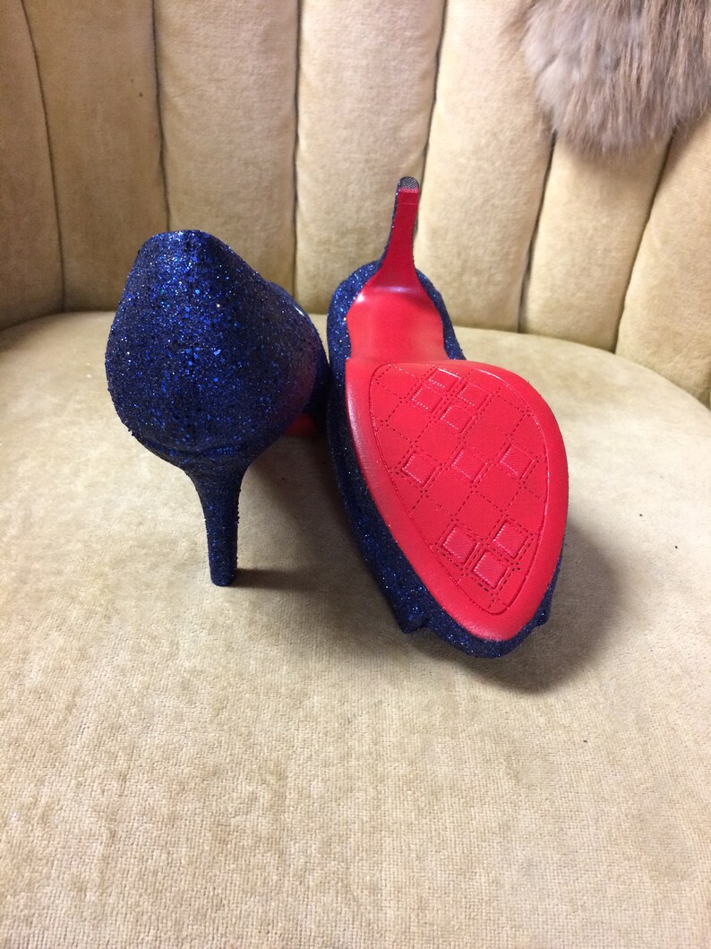 Custom made to order Open toe Glitter high heels. Blue high Etsy