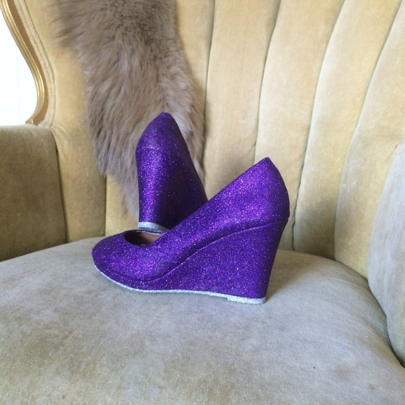 Purple wedge high heels. Purple and silver wedge heels. Custom | Etsy