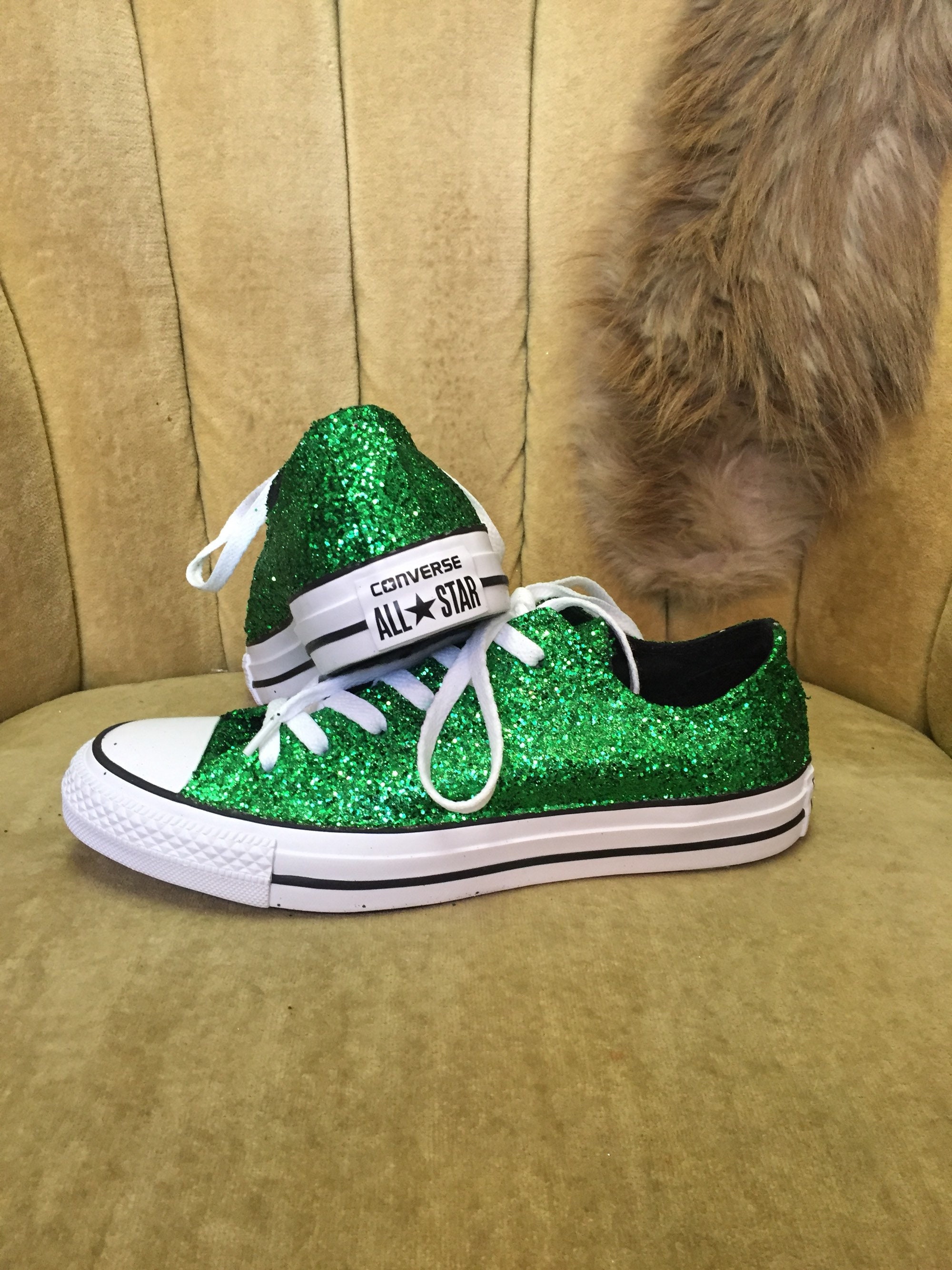 Drejning Kritisk rulletrappe Authentic Converse All Stars in Green Glitter Glitter - Etsy