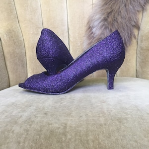 Glitter High Heels: Purple & Silver Bridal Shoes