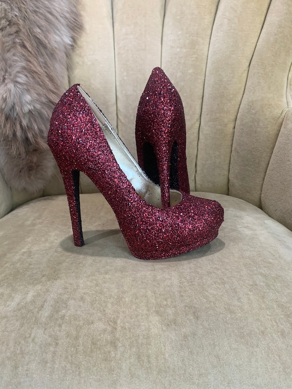 Burgundy glitter high heels | Etsy