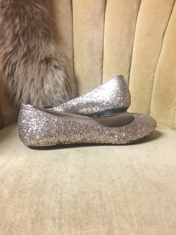 Custom Rose Gold Glitter Ballet Flats: Women's Slip-On Shoes