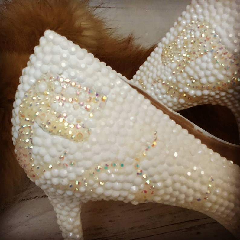 white dino pumps White crystal dinosaur high heels custom made to order Bridal shoes Short heels Tall heels Sizes 5.5-11
