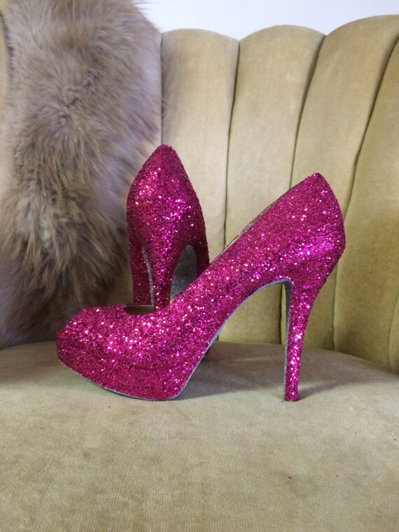 hot pink glitter pumps