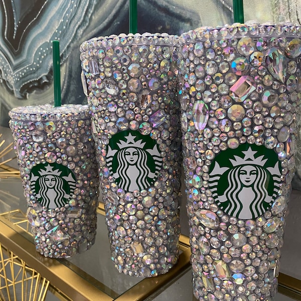 1 kalte Tasse. Strassbecher. Große kalte Tasse. Glitzerbecher. Glitzernder Starbucks-Becher. Klarer Strassbecher. Verzauberter Regenbogen. Grande, Venti.