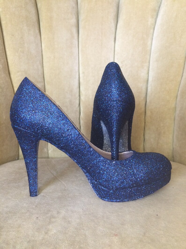 Navy Blue Glitter High Heels. Custom 