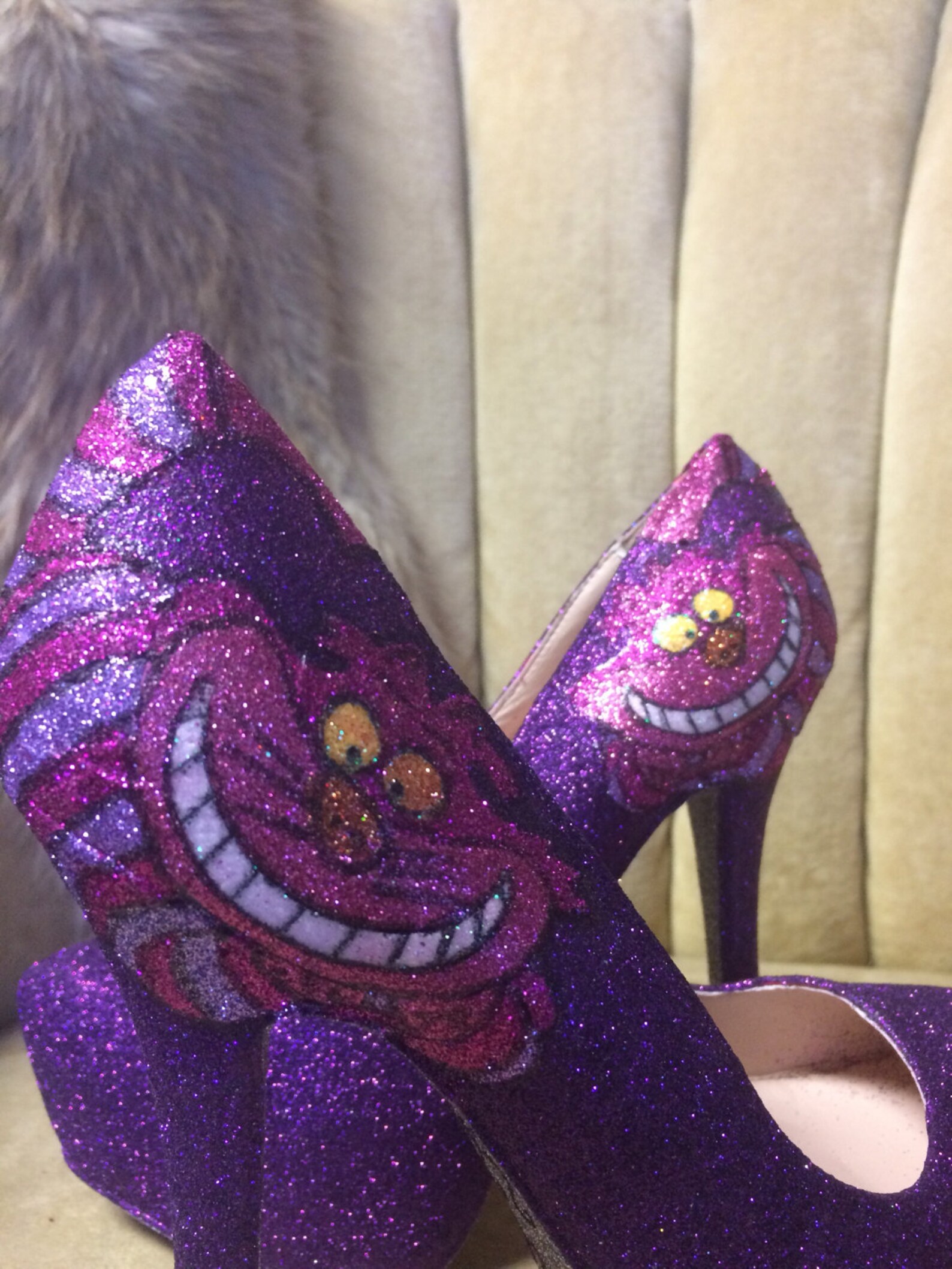 Custom made to order cheshire cat high heels. Alice in Etsy