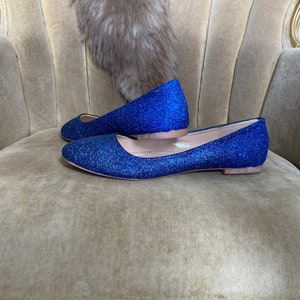 Blue Ombre Glitter Ballet Flats - Slip On Shoes