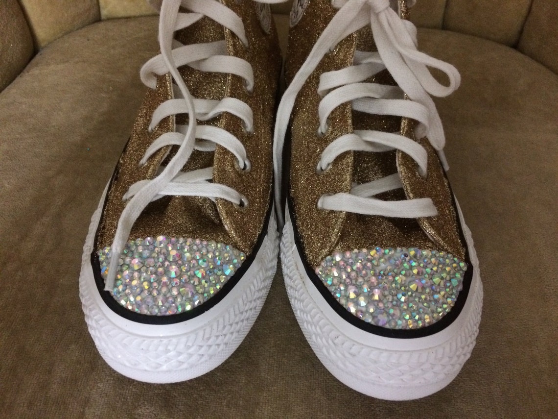 Authentic converse all stars in gold glitter. Custom made to Etsy