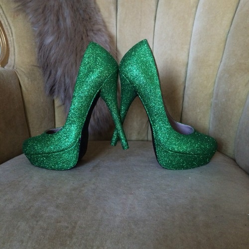 green glitter heels