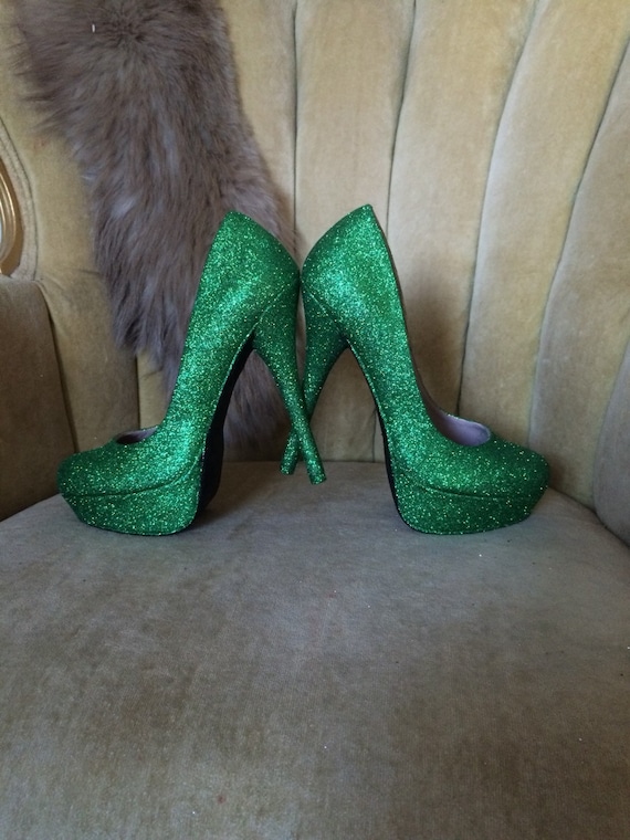 Custom Made to Order. Glitter High Heels. Green Glitter Heels. Bridal Shoes. Sizes 5.5 11 Etsy