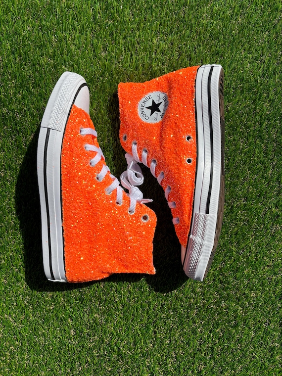 Custom Neon Orange Glitter Converse All Stars Sneakers - Etsy display picture 3
