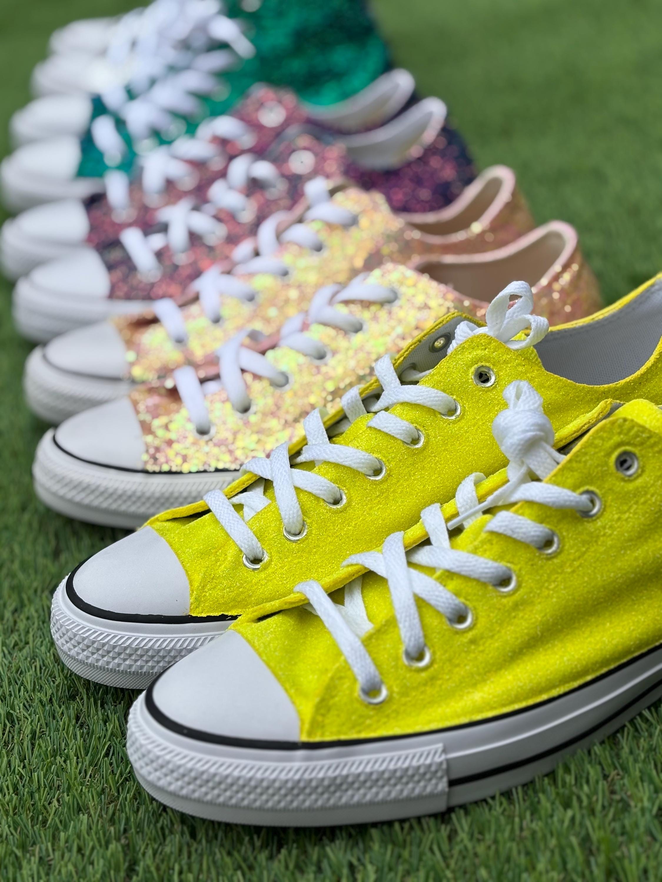 Custom Chucks Custom Converse in Yellow Glitter. High Top or Low Top. Sparkly Chucks ...