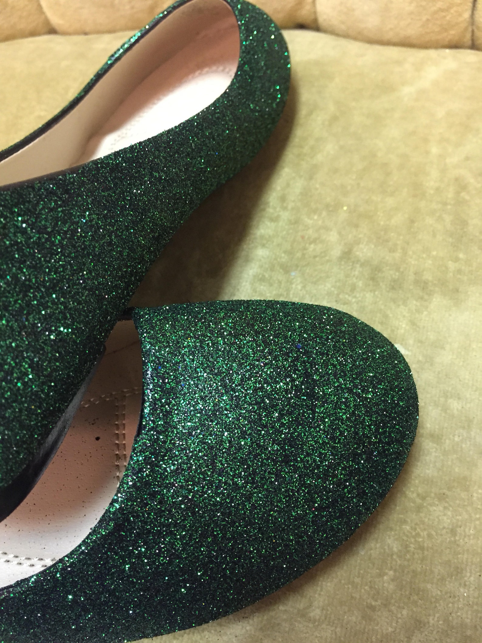 women's custom made to order green glitter ballet flats. glitter flats. slip on shoes women's custom made to order green glitter ballet flats. glitter flats. slip on shoes