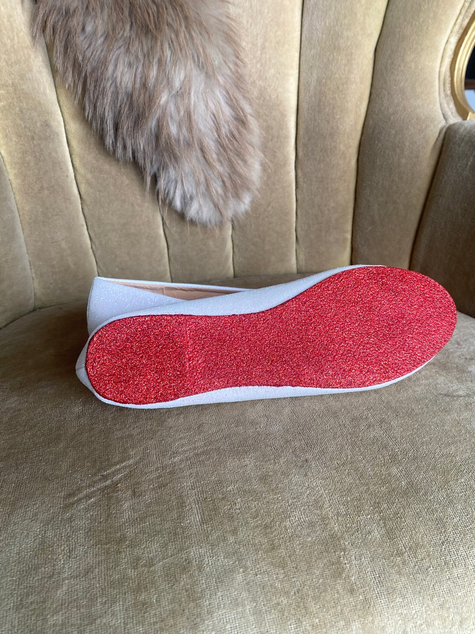 white sparkly ballet flats