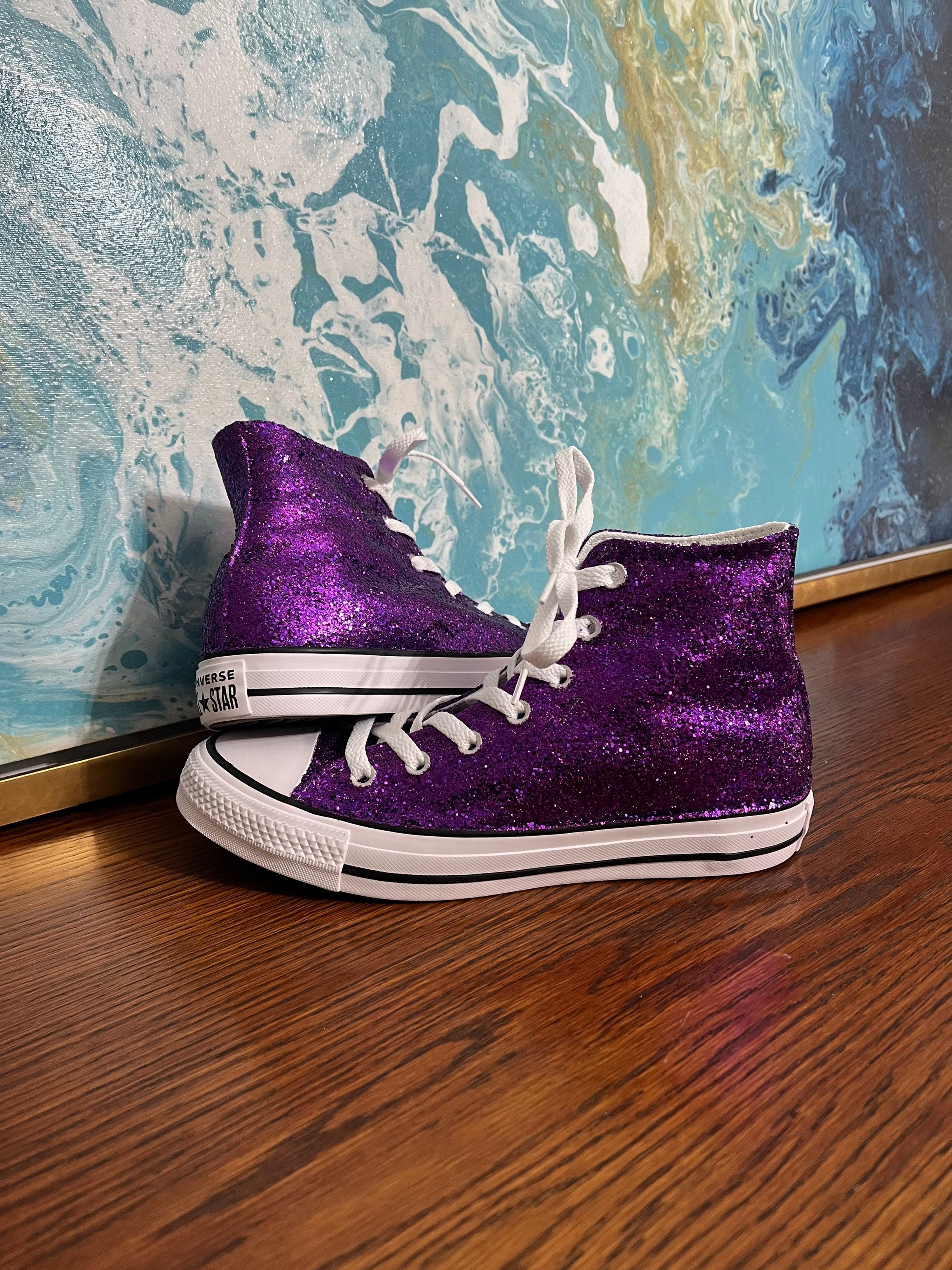 Converse black & purple all star glitter ox hotsell trainers