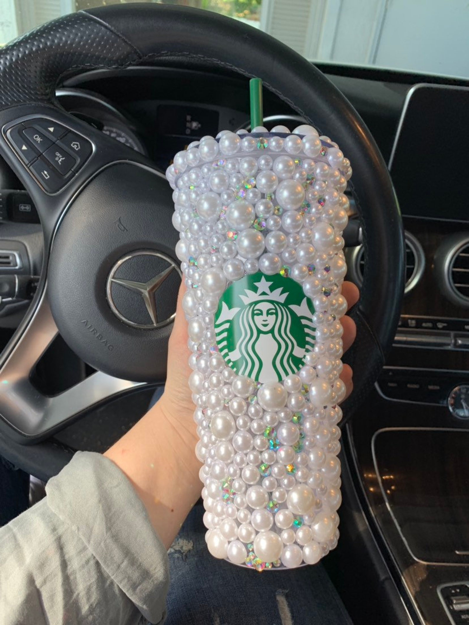 Pearl starbucks cup. Venti cold cup. Glitter cup. Glitter Etsy