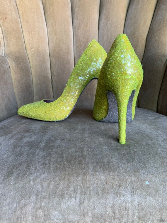 yellow glitter heels