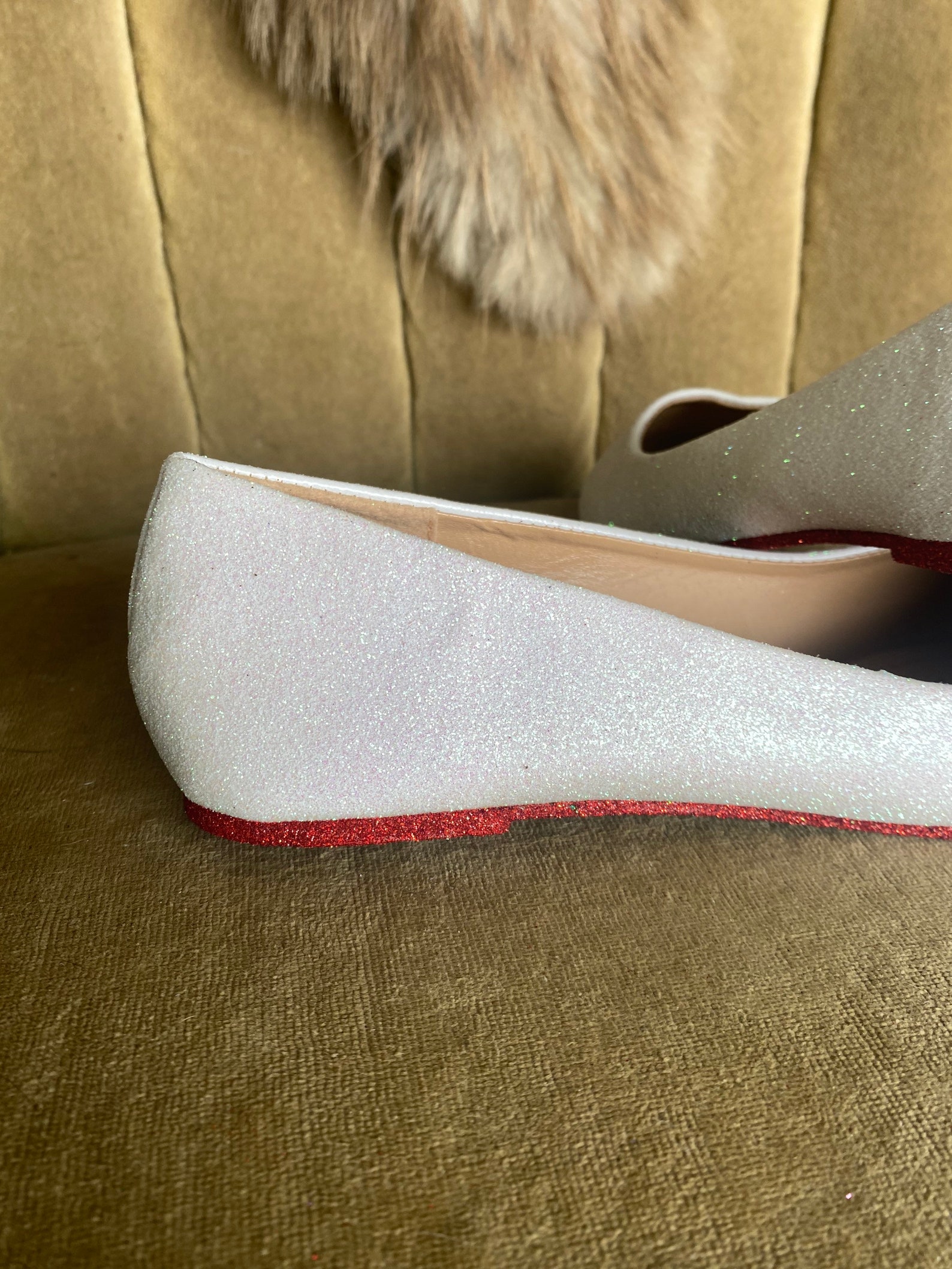 white sparkly ballet flats