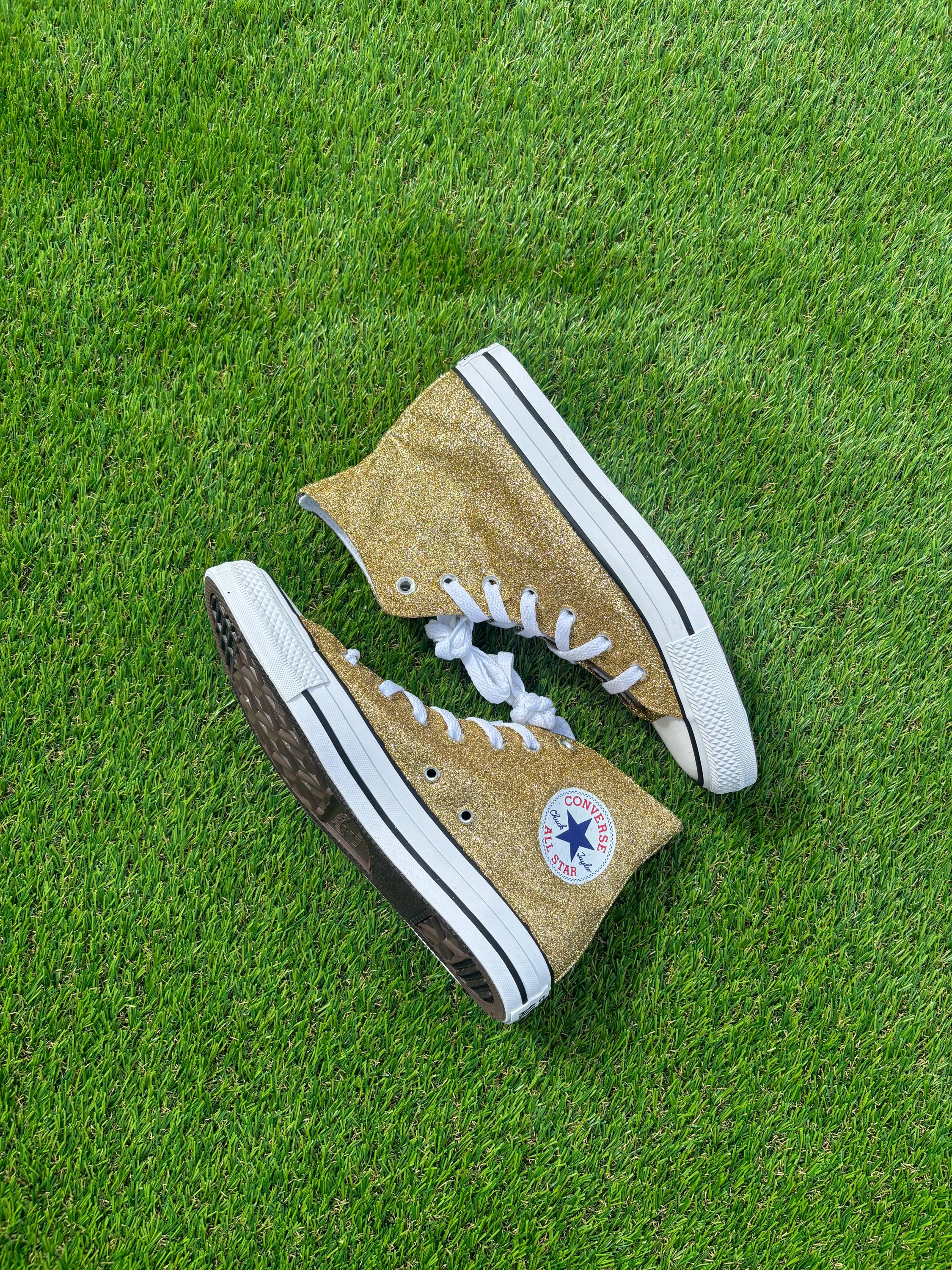 Custom Gold Glitter Converse Sneakers - High & Low Tops - Sparkly Wedding Shoes, Personalized Chucks