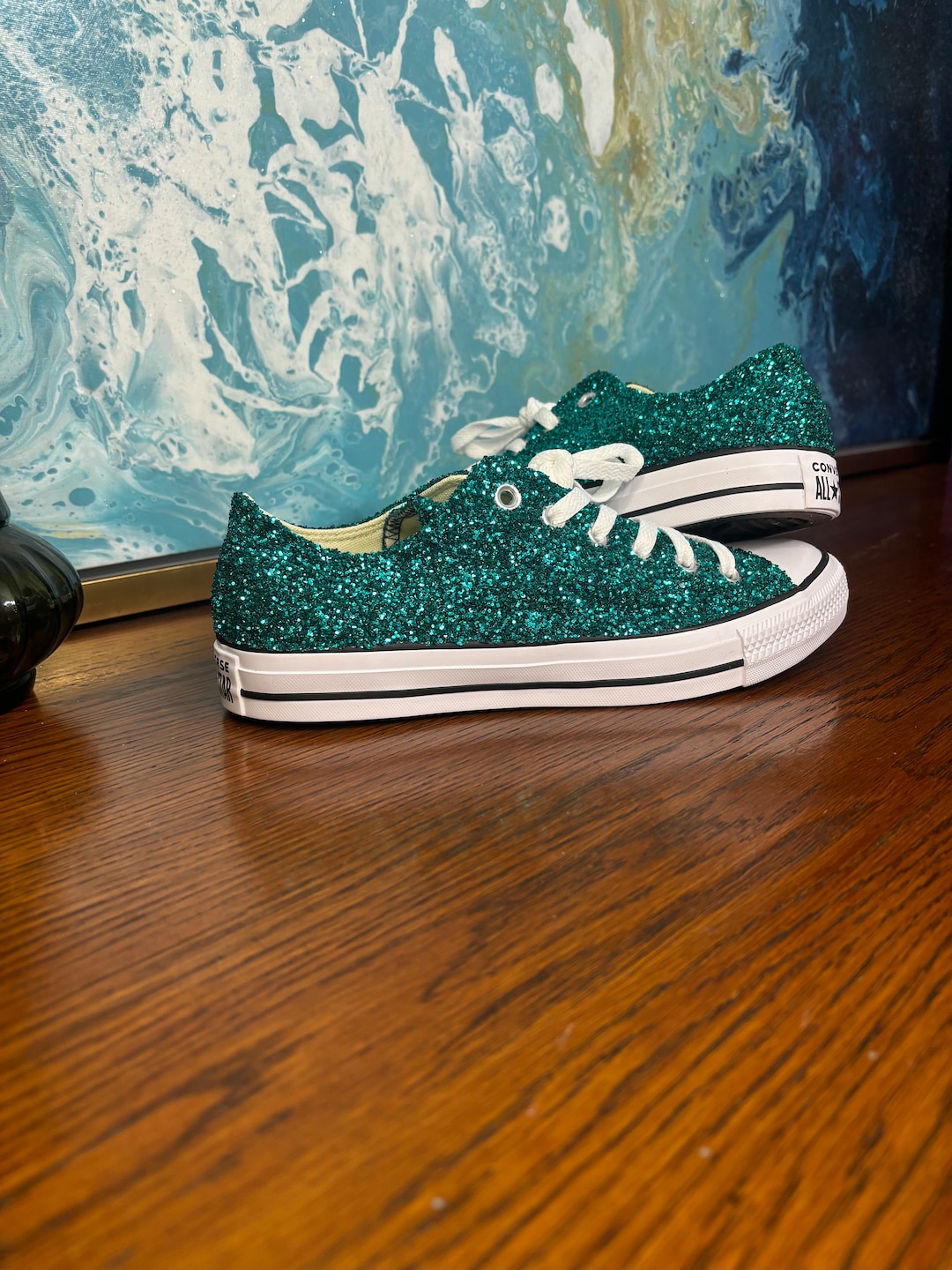 Converse All Stars glitterate color verde acqua: scarpe autentiche