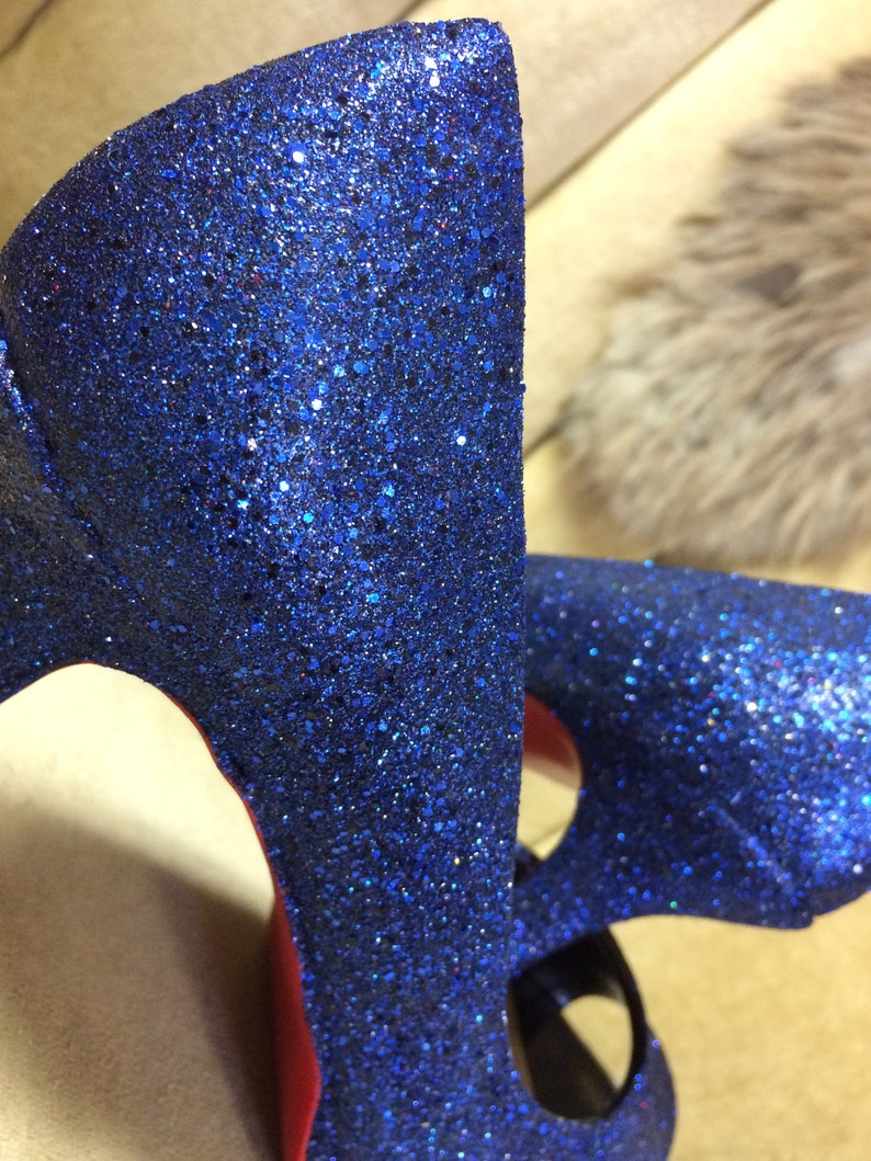 Custom made to order Open toe Glitter high heels. Blue high Etsy